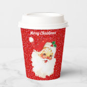 クリスマスサンタクロースオンレッドグリッター紙カップ 紙コップ (正面)