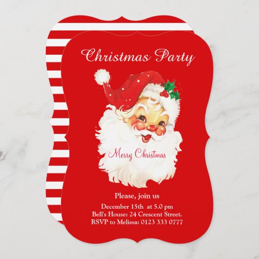 クリスマスサンタクロースオンレッドパーティの招待状 招待状 (正面/裏面)