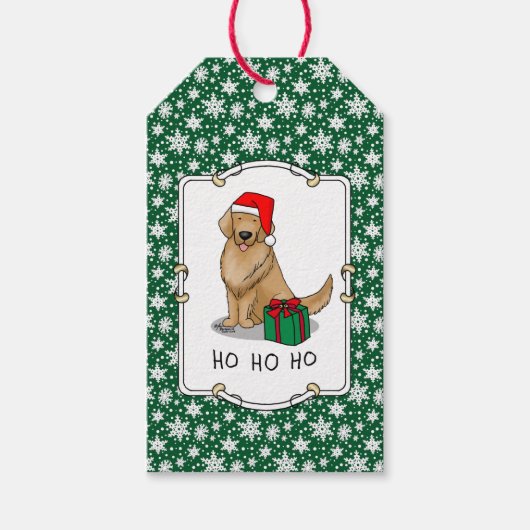 クリスマスサンタクロースゴールデンレトリエバードッグカワイイ ギフトタグ (正面)