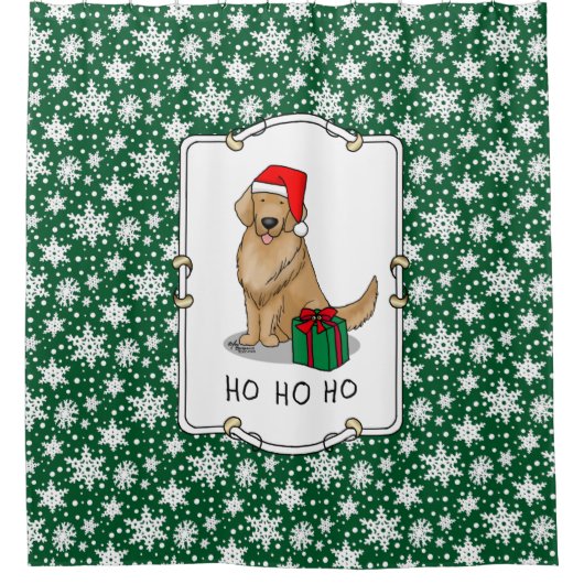 クリスマスサンタクロースゴールデンレトリエバードッグカワイイ シャワーカーテン (正面)