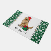 クリスマスサンタクロースゴールデンレトリエバードッグカワイイ ドアマット (アングル)