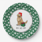 クリスマスサンタクロースゴールデンレトリエバードッグカワイイ ペーパープレート (正面)
