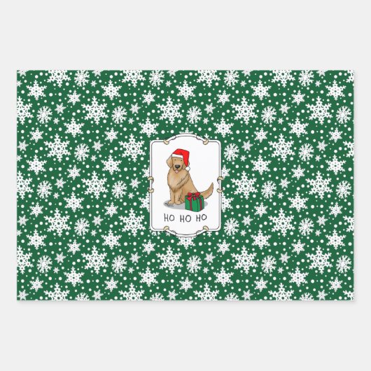 クリスマスサンタクロースゴールデンレトリエバードッグカワイイ ラッピングペーパーシート (正面)