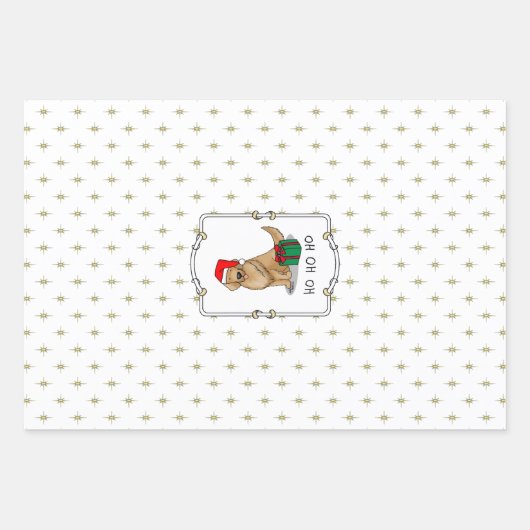 クリスマスサンタクロースゴールデンレトリエバードッグカワイイ ラッピングペーパーシート (正面3)