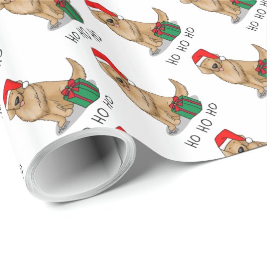 クリスマスサンタクロースゴールデンレトリエバードッグカワイイ ラッピングペーパー (ロールコーナー)