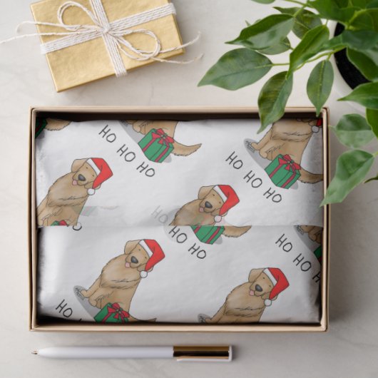 クリスマスサンタクロースゴールデンレトリエバードッグカワイイ 薄葉紙 (ギフト)