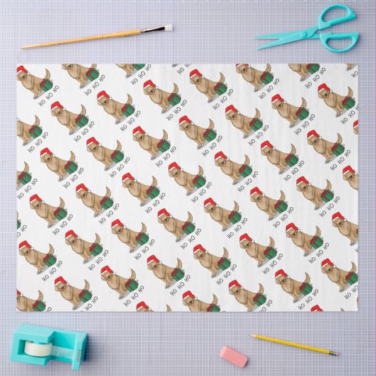 クリスマスサンタクロースゴールデンレトリエバードッグカワイイ 薄葉紙 (クラフト)
