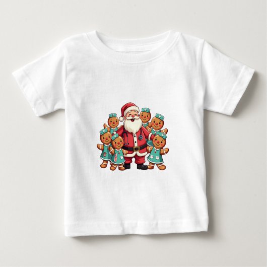 クリスマスサンタクロースジンジャーブレッドナース ベビーTシャツ (正面)