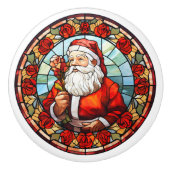 クリスマスサンタクロースステンドグラスデザインバラ セラミックノブ (正面)