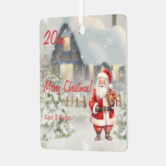 クリスマスサンタクロースハウスフォトスクエアオーナメント メタルオーナメント (正面左)