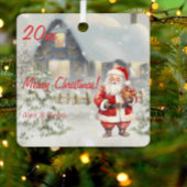 クリスマスサンタクロースハウスフォトスクエアオーナメント メタルオーナメント