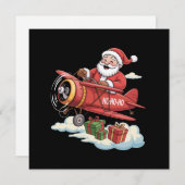 クリスマスサンタクロースパイロット飛んでいる飛行機ギフト シーズンカード (正面/裏面)