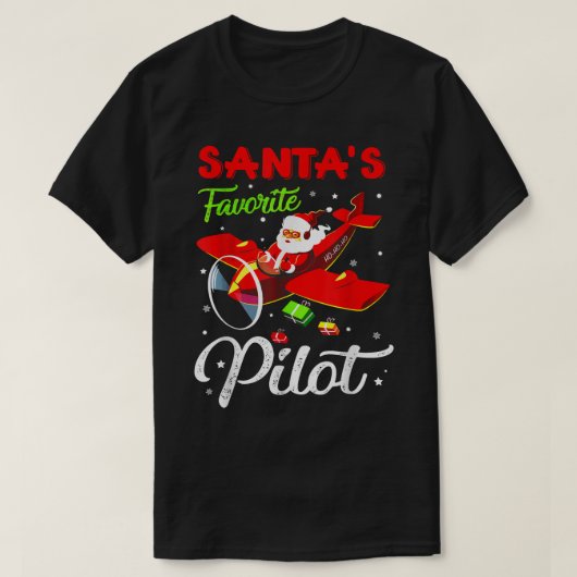 クリスマスサンタクロースパイロット飛んでいる飛行機ギフト Tシャツ (デザイン正面)