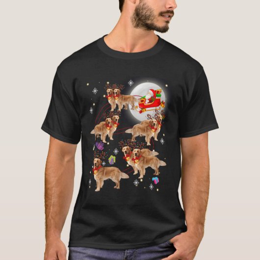 クリスマスサンタクロースライディングゴールデンレトリバークリスマス Tシャツ (正面)
