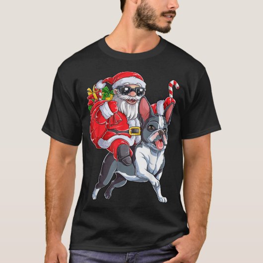 クリスマスサンタクロースライディングボストンテリアクリスマスB Tシャツ (正面)