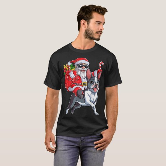 クリスマスサンタクロースライディングボストンテリアクリスマスB Tシャツ (正面フル)