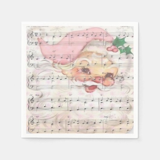 クリスマスサンタクロースヴィンテージ楽譜 スタンダードカクテルナプキン (正面)