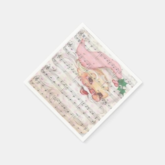 クリスマスサンタクロースヴィンテージ楽譜 スタンダードカクテルナプキン (角)