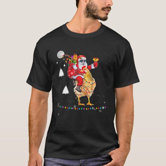 クリスマスサンタクロース乗馬チキンライトクリスマスH Tシャツ (正面)