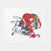 クリスマスサンタクロース乗馬ブルフランスのドッグクリスマスB フリースブランケット (正面(横))