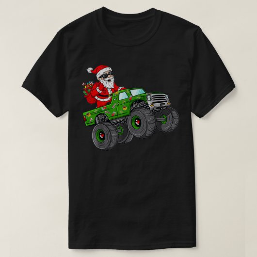 クリスマスサンタクロース乗馬モンスタートラックボーイズ木 Tシャツ (デザイン正面)