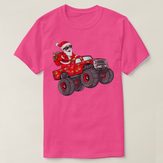 クリスマスサンタクロース乗馬モンスタートラックボーイズ木 Tシャツ (デザイン正面)