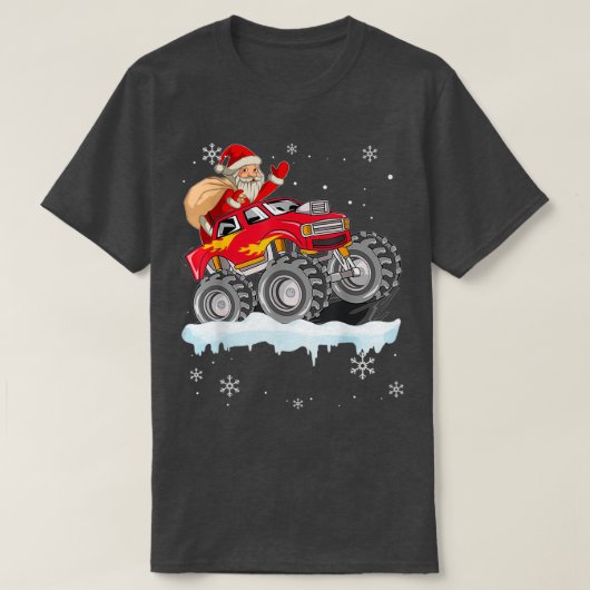 クリスマスサンタクロース乗馬モンスタートラックボーイズ木 Tシャツ (デザイン正面)