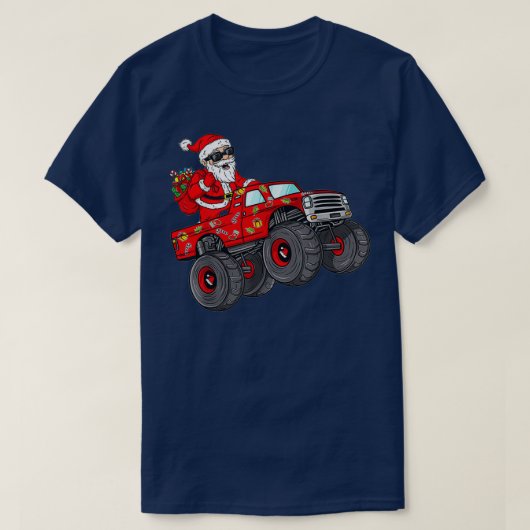 クリスマスサンタクロース乗馬モンスタートラックボーイズ Tシャツ (デザイン正面)