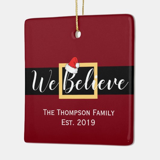 クリスマスサンタクロース信じ私たち家族の写真 セラミックオーナメント (左)
