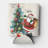 クリスマスサンタクロース名前をカスタムするレトロヴィベ 缶クーラー (正面)