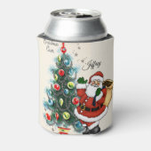 クリスマスサンタクロース名前をカスタムするレトロヴィベ 缶クーラー (缶裏面)