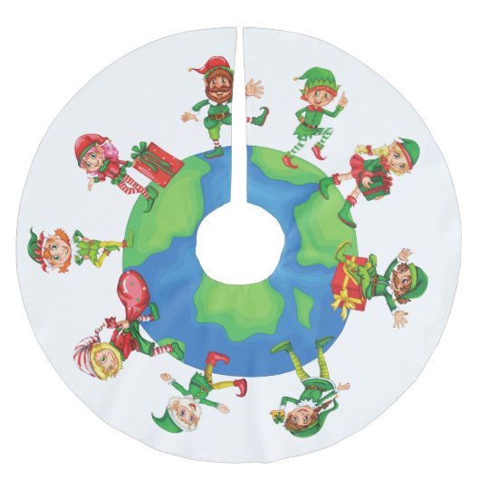 クリスマスサンタクロース小人 ブラッシュドポリエステルツリースカート (正面)