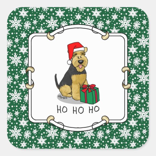 クリスマスサンタクロース帽子ウェルシュテリア犬かわいい スクエアシール (正面)