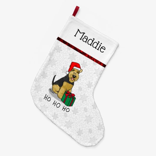 クリスマスサンタクロース帽子ウェルシュテリア犬かわいい ラージクリスマスストッキング (正面 (吊り時))