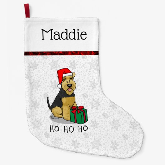 クリスマスサンタクロース帽子ウェルシュテリア犬かわいい ラージクリスマスストッキング (正面)