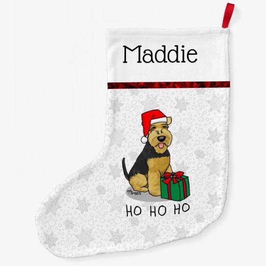 クリスマスサンタクロース帽子ウェルシュテリア犬かわいい ラージクリスマスストッキング (裏面)