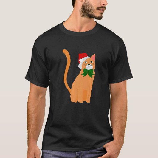 クリスマスサンタクロース帽子オレンジキャット Tシャツ (正面)