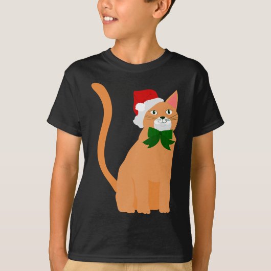 クリスマスサンタクロース帽子オレンジキャット Tシャツ (正面)