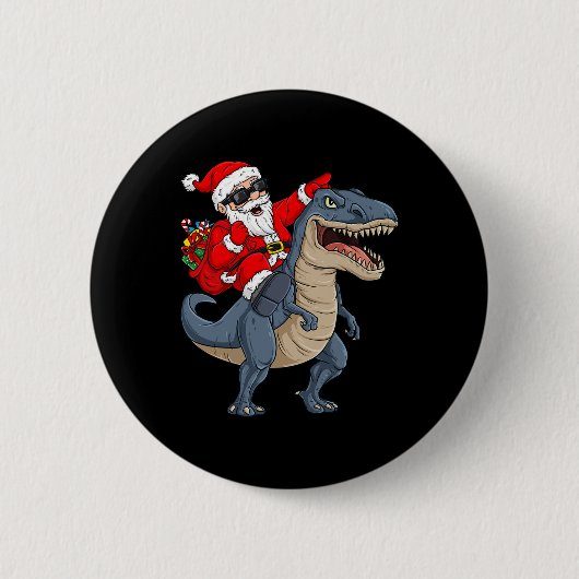 クリスマスサンタクロース恐竜Tレックス少年K 缶バッジ (正面)