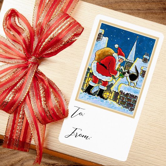 クリスマスサンタクロース猫ギフトステッカー ラベル