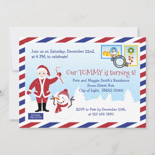 クリスマスサンタクロース航空便エンベロープパーティー 招待状 (正面)