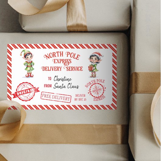 クリスマスサンタクロース贈り物の北極の配達 長方形シール