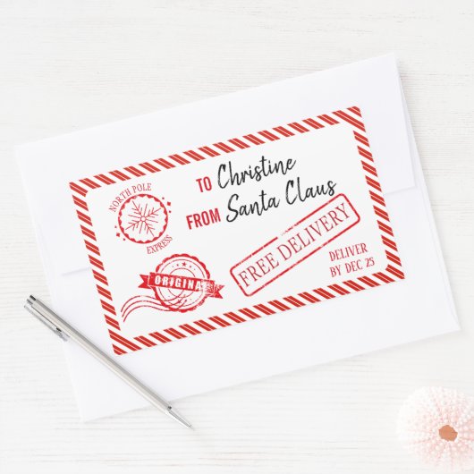 クリスマスサンタクロース贈り物の北極の配達 長方形シール (封筒)