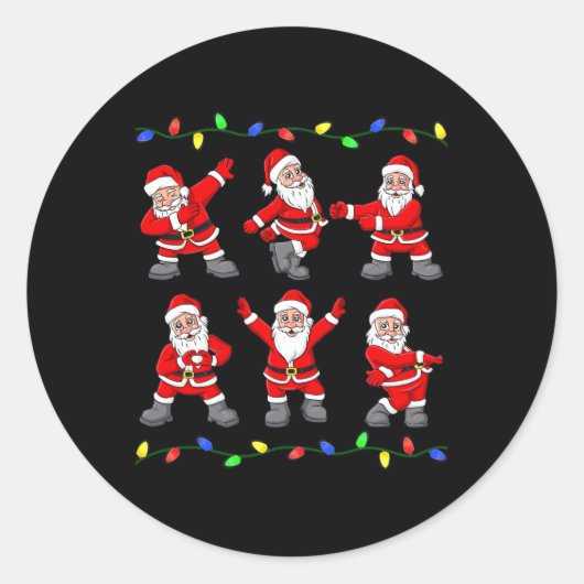 クリスマスサンタクロース踊りツリーライツボーイズキッド ラウンドシール (正面)