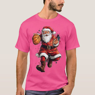 クリスマスサンタクロース遊のバスケットボールクリスマス Tシャツ