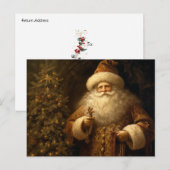 クリスマスサンタクロース金ゴールドオーナメントパインツリー ポストカード (正面/裏面)