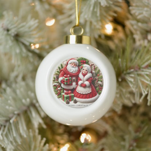 クリスマスサンタクロース飾ホリデーエレメンツ セラミックボールオーナメント (ツリー)