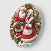 クリスマスサンタクロース飾ホリデーエレメンツ ラージ壁時計 (傾斜)
