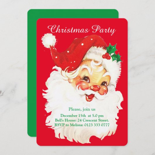 クリスマスサンタクロース&かわいい小妖精や小人パーティの招待状 招待状 (正面/裏面)
