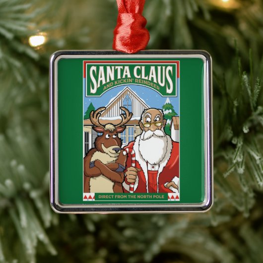 クリスマスサンタクロース&キックイントナカイの雪 メタルオーナメント (ツリー)